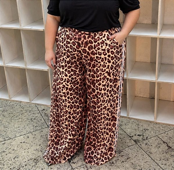 Pantalona Onça Listra Escura Plus Size