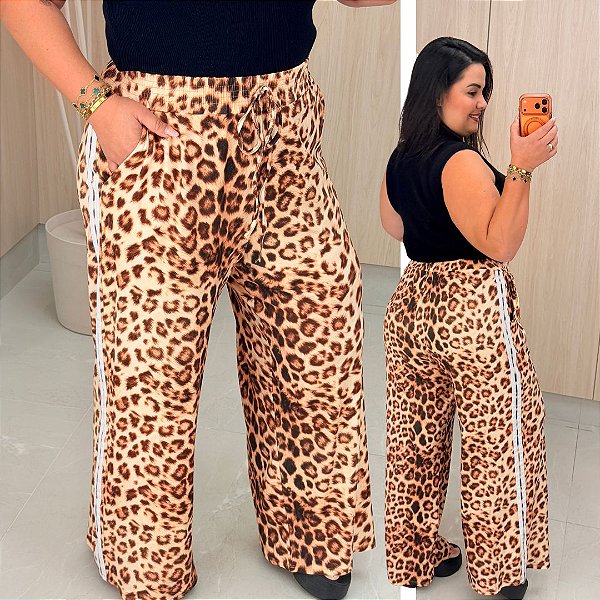 Pantalona Onça Listra Clara Plus Size