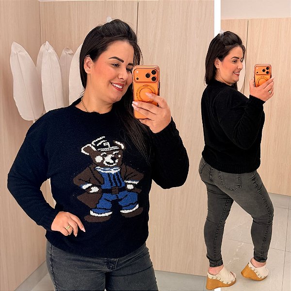 Blusa Modal Urso Preto Plus Size