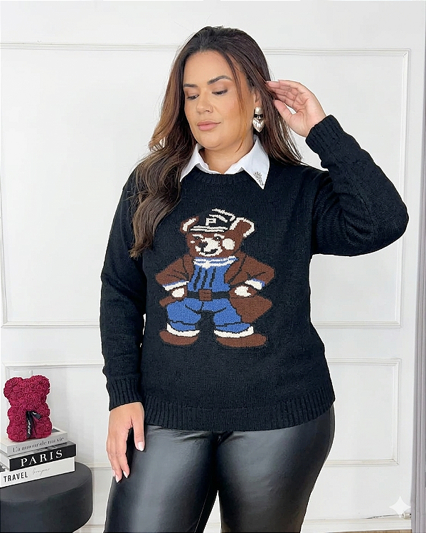 Blusa Modal Urso Preto Plus Size