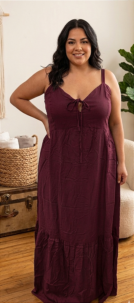 Vestido Alça Vip Debora Liso Marsala Plus Size