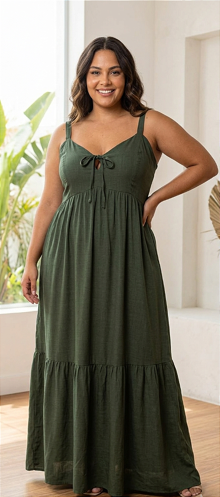 Vestido Alça Vip Debora Liso Verde Plus Size