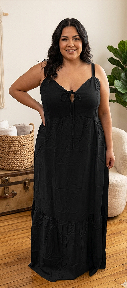 Vestido Alça Vip Debora Liso Preto Plus Size