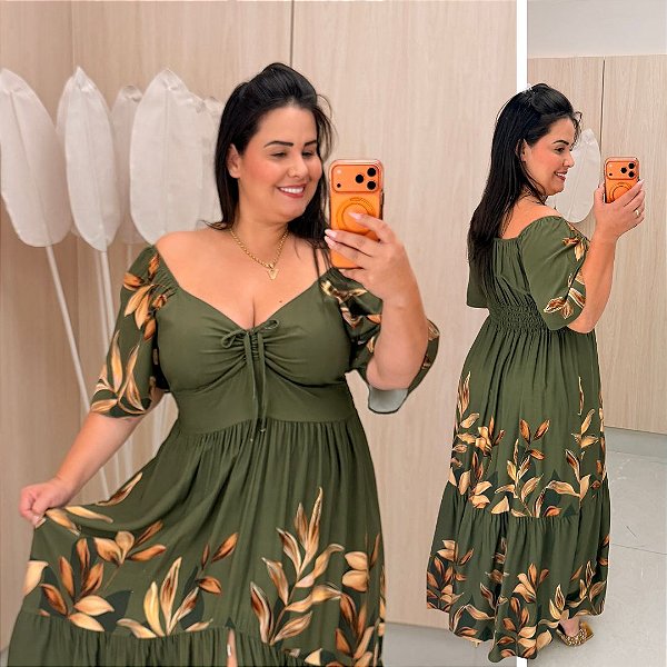 Vestido Zoe Flores Verde Plus Size