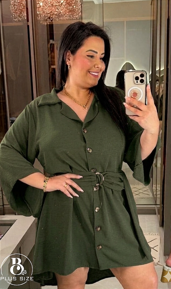 Chemise Mullet 3/4 Tainara Verde Militar Plus Size