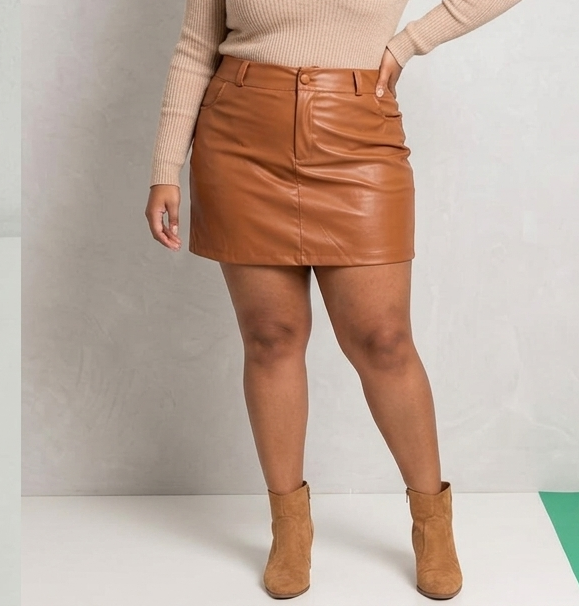 Short Saia Corino Vip Angêla Caramelo Plus Size