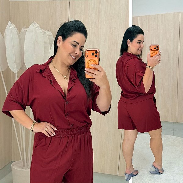 Conjunto Vip Curto Giovana Vinho Plus Size