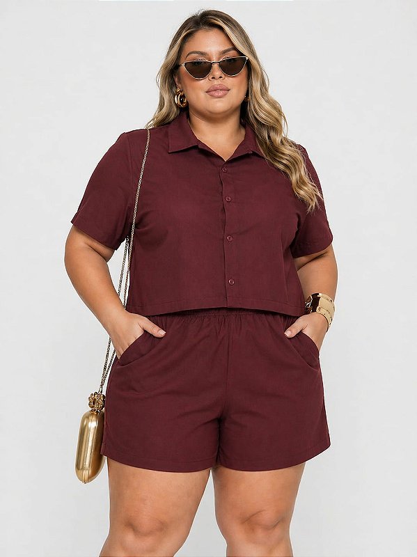 Conjunto Vip Curto Giovana Vinho Plus Size