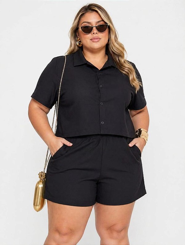Conjunto Vip Curto Giovana Preto Plus Size