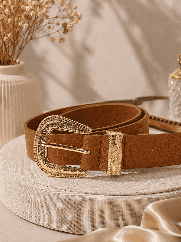 Cinto Fivela Dourada Isis Caramelo Plus Size