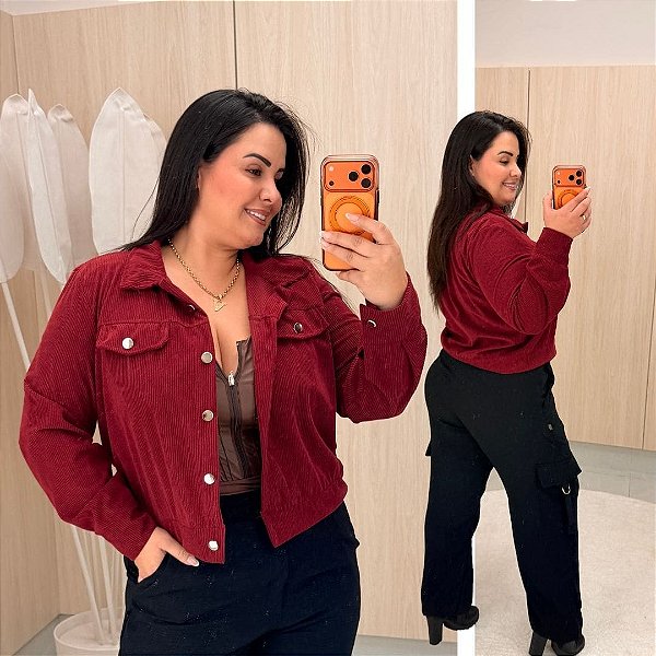 Jaqueta Cotelê Estela Vinho Plus Size