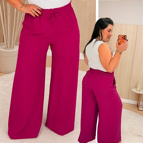 Calça Pantalona Sueli Fúcsia Plus Size