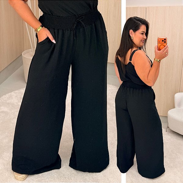 Calça Pantalona Sueli Preta Plus Size