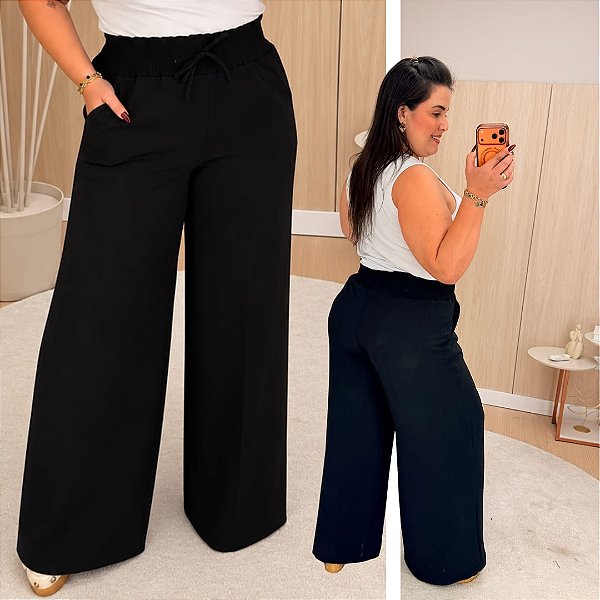 Calça Pantalona Sueli Preta Plus Size