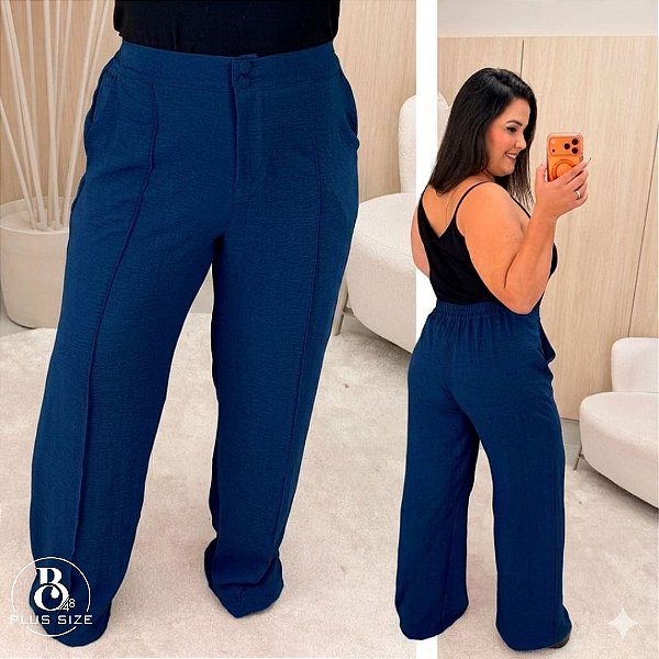 Calça Pantalona Duna Azul Marinho Plus Size