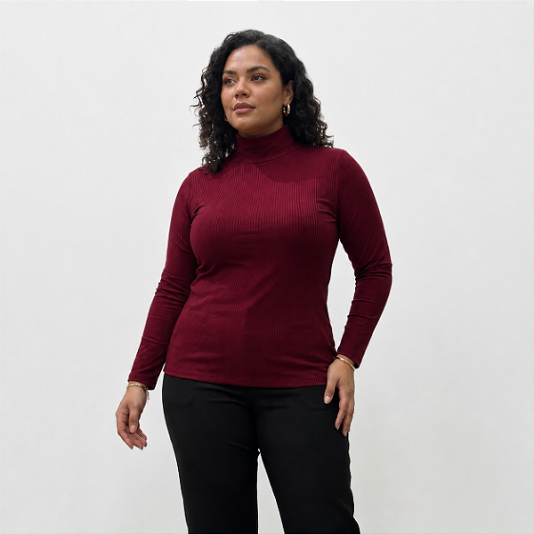 Blusa Manga Olivia Gola Alta Vinho Plus Size