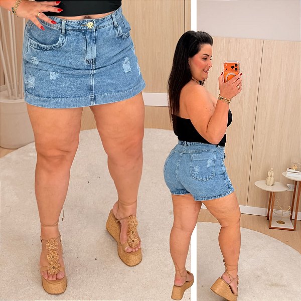 Short Saia Jeans Awa Michele Plus Size