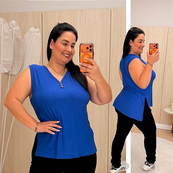 Blusa Regata Vest Legging Nicole Azul Plus Size