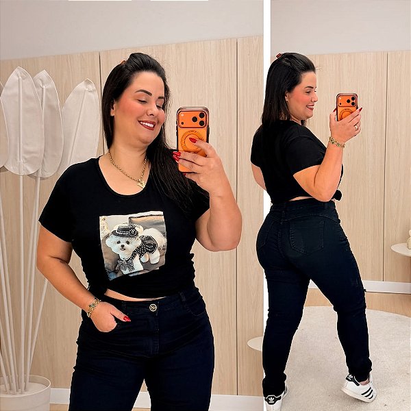 T shirt 3D Preta Plus Size
