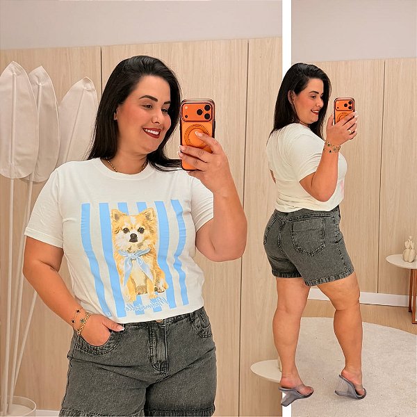 T shirt Dog Listra Azul Plus Size