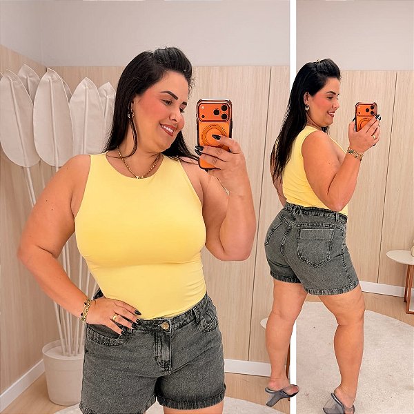 Regata Suplex Giovana Amarelo Manteiga Plus Size