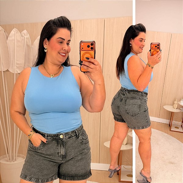 Regata Suplex Giovana Azul BB Plus Size