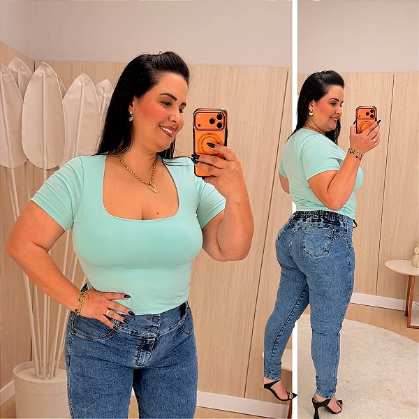 Blusa Gola Quadrada Suplex Verde BB Plus Size