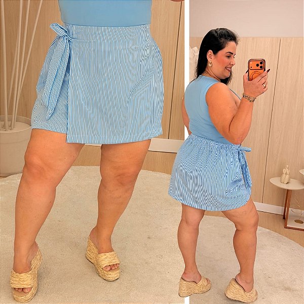 Short Saia Babi Listra Azul Plus Size
