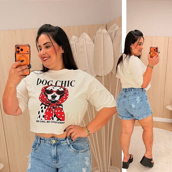 Cropped Drika Estampa Dog Chic Plus Size
