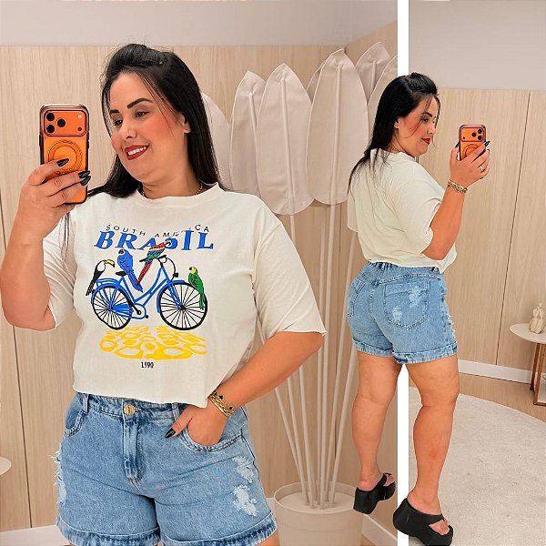 Cropped Drika Estampa Bicicleta Plus Size