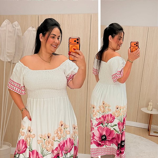 Vestido Grazi Estampado Rosa Plus Size