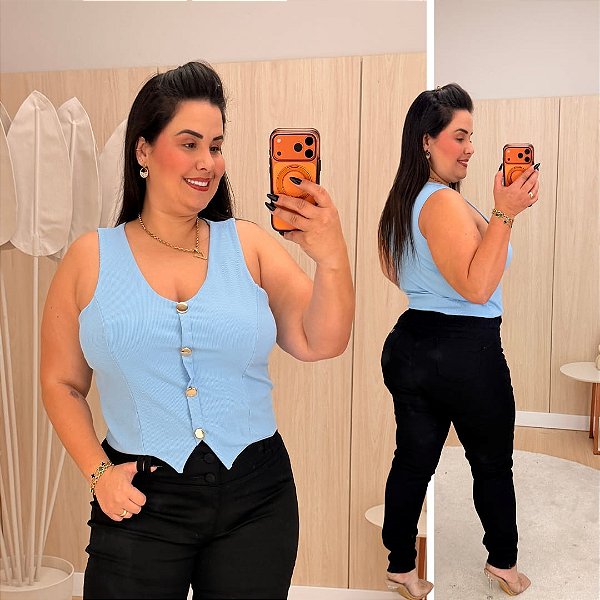 Blusa Colete Elisa Azul BB Plus Size