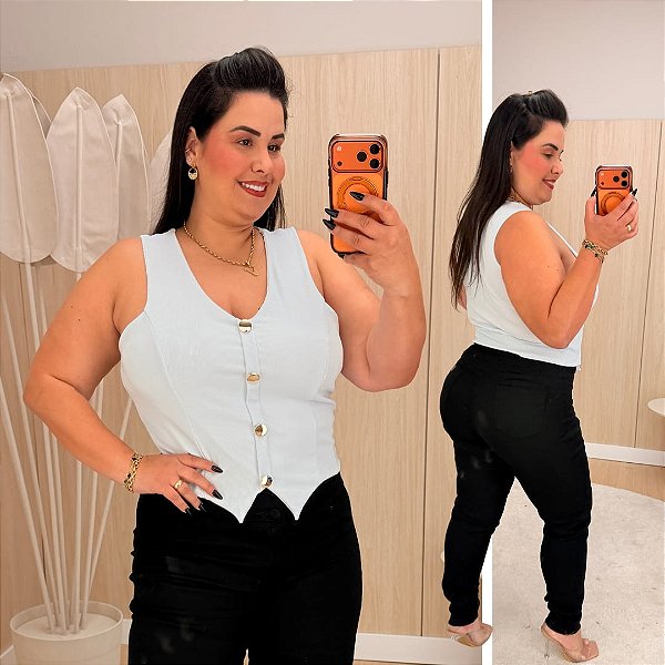 Blusa Colete Elisa Branca Plus Size