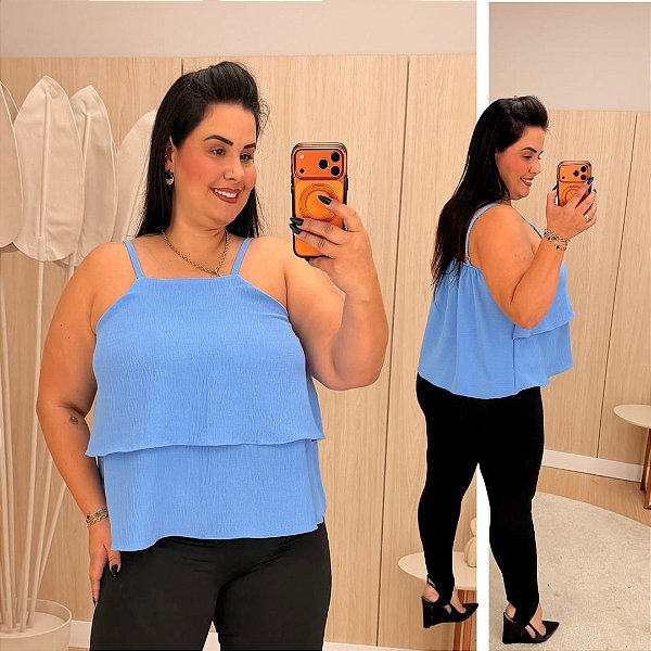 Blusa Alcinha Babado Zaya Azul BB Plus Size
