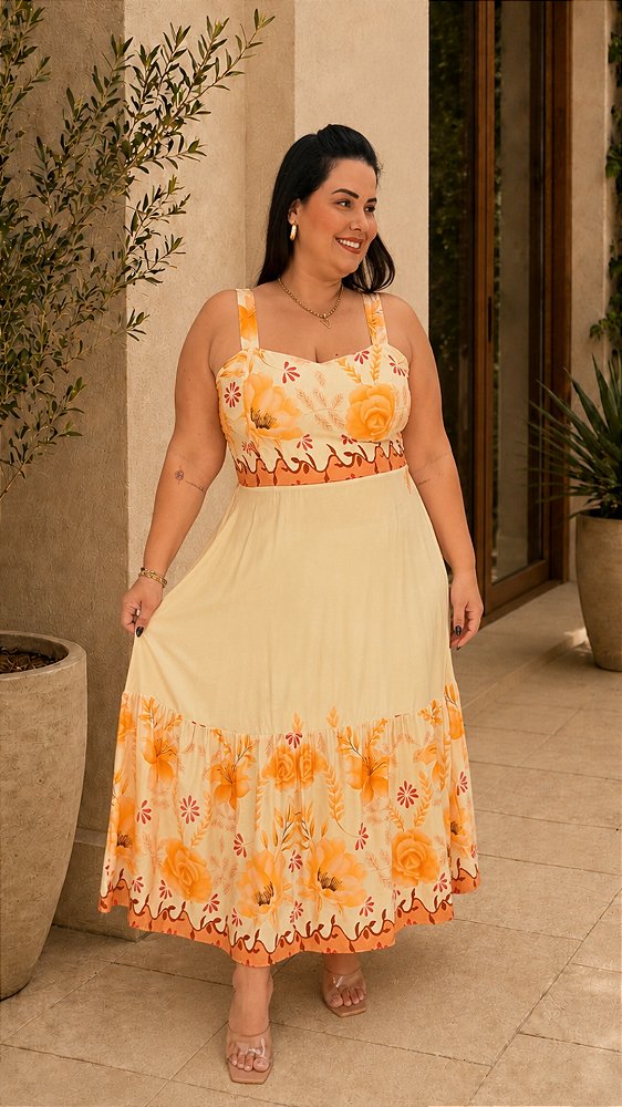 Vestido Vicky Floral Amarelo Plus Size