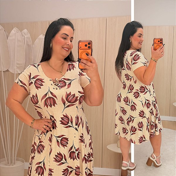 Vestido Visco Estampado Vermelho Plus Size