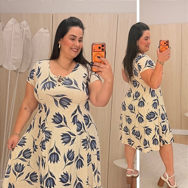 Vestido Visco Estampado Azul Plus Size