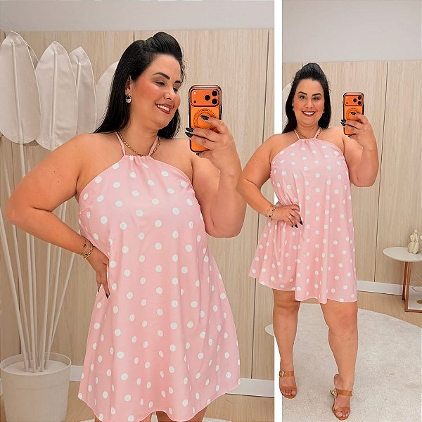 Macaquinho Ema Rosa Poá Plus Size
