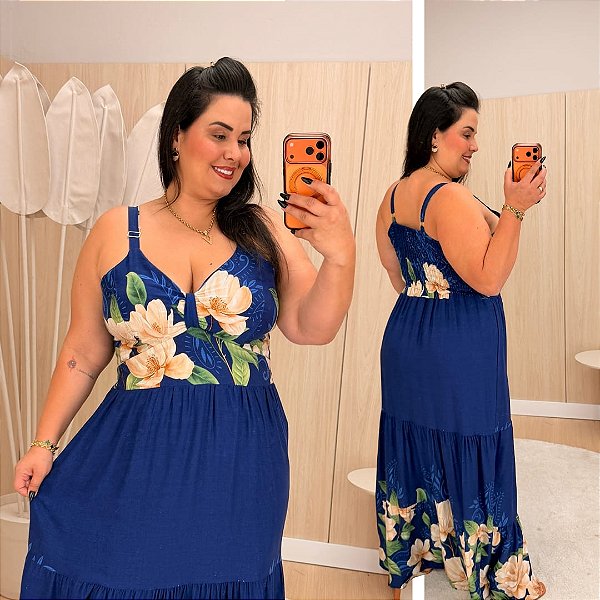 Vestido Ingrid Azul Floral Plus Size