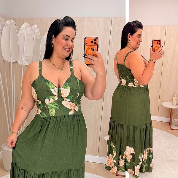 Vestido Ingrid Verde Floral Plus Size