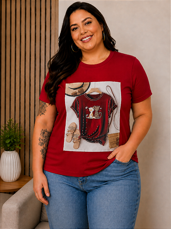 T shirt 3D Vermelha Plus Size
