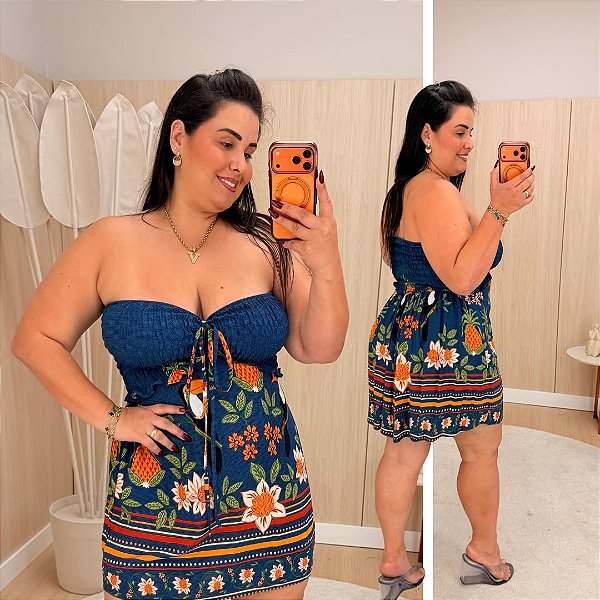 Macaquinho Multi Formas Verão Azul Plus Size