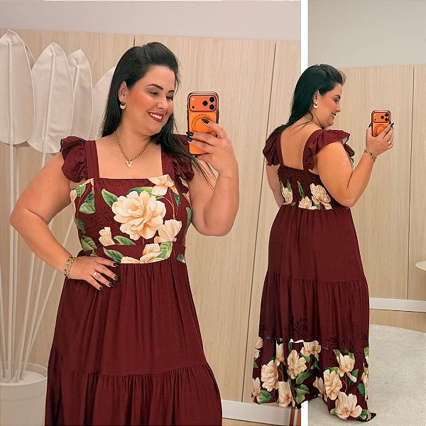 Vestido Lumi Marsala Floral Plus Size
