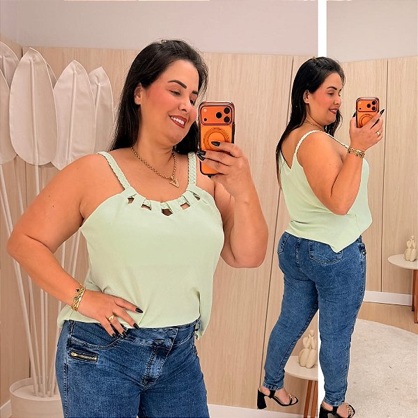 Blusa Alça Duna Jaque Verde Água Plus Size