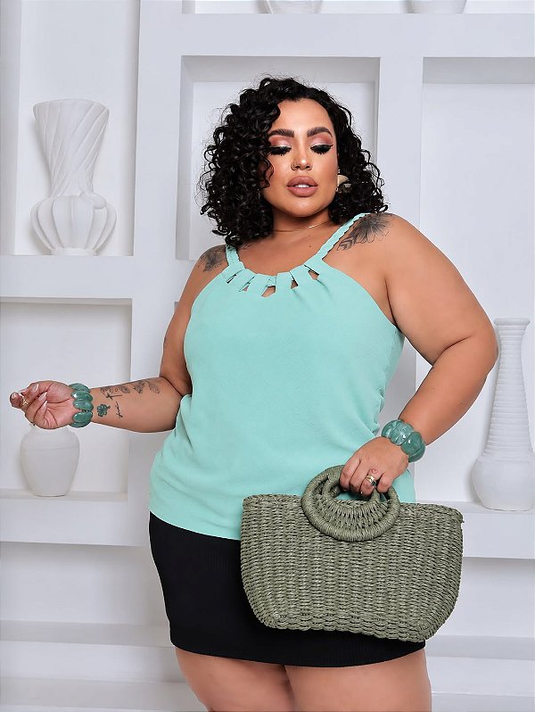 Blusa Alça Duna Jaque Verde Água Plus Size