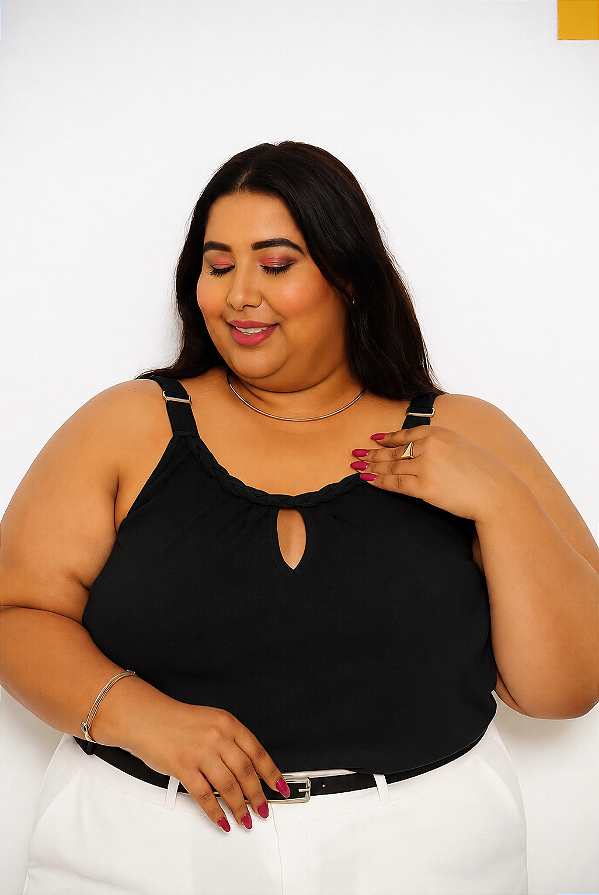 Blusa Alça Duna Cris Preta Trança Plus Size