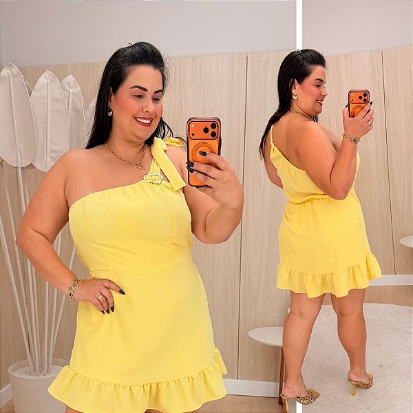 Macaquinho Nula Yara Amarelo Plus Size
