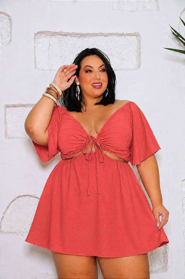 Macaquinho Carla Liso Laranja Plus Size