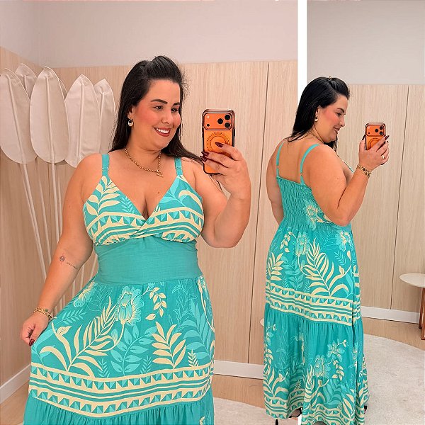 Vestido Alça Farm Tiffany Estampado Plus Size