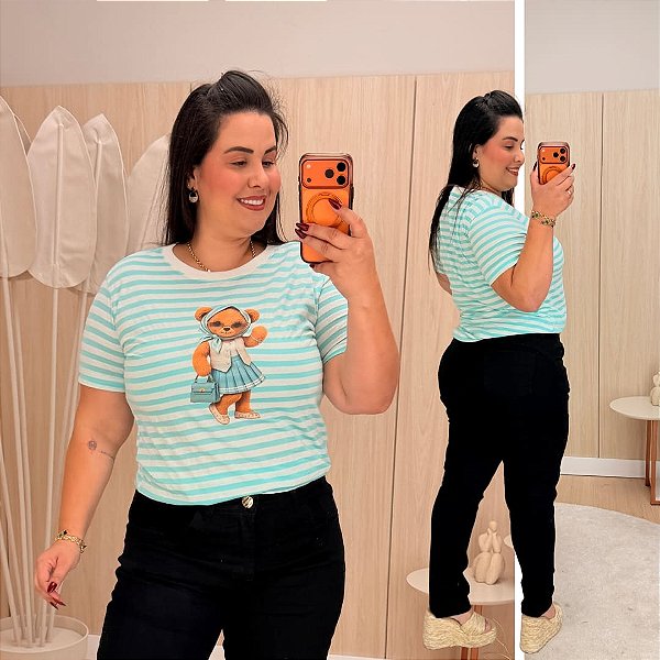 T shirt Ursa Listra Verde Plus Size